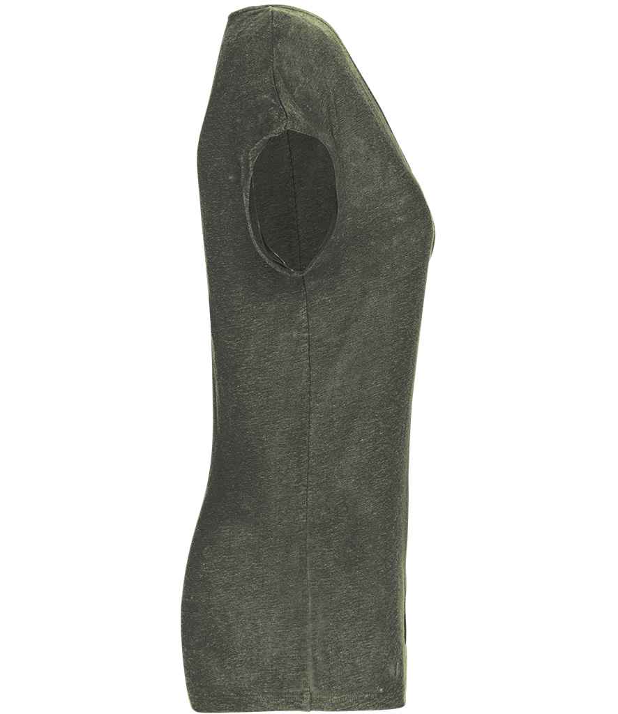 Spasso Ladies V Neck Linen T-Shirt