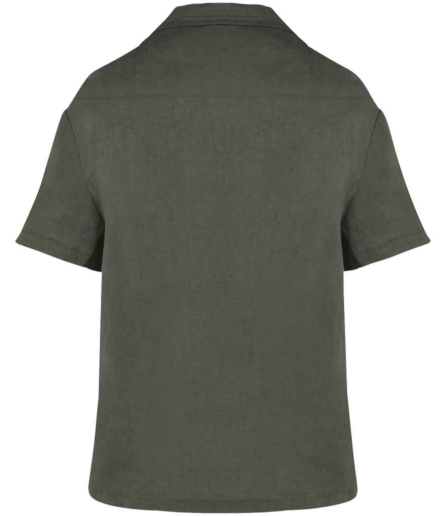 Spasso Ladies Short Sleeve Linen Bowling Collar Shirt