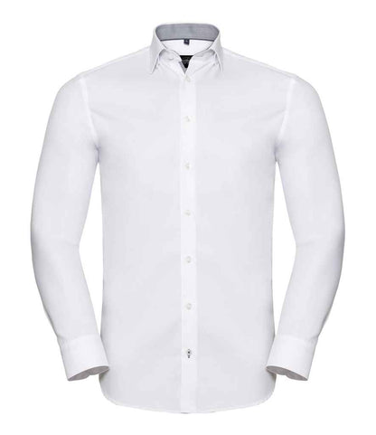 Russell Collection Long Sleeve Contrast Herringbone Shirt