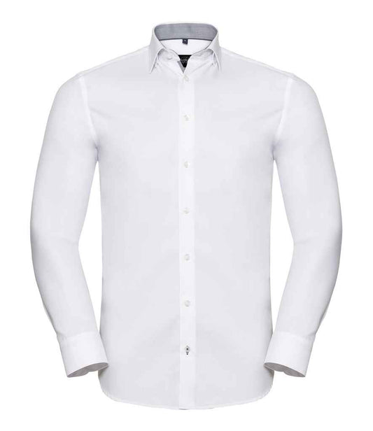 Russell Collection Long Sleeve Contrast Herringbone Shirt
