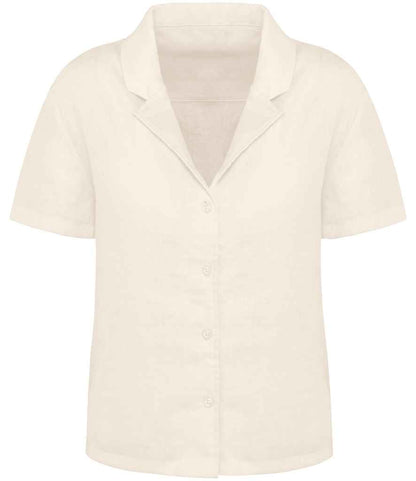 Spasso Ladies Short Sleeve Linen Bowling Collar Shirt