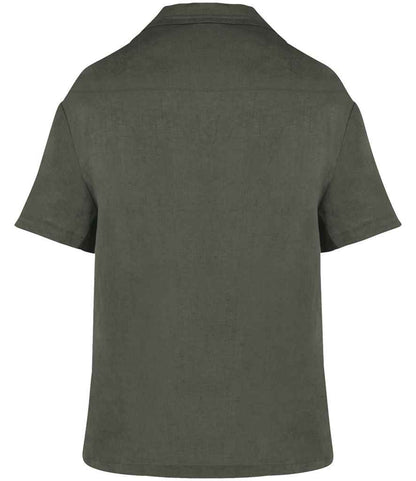 Spasso Ladies Short Sleeve Linen Bowling Collar Shirt